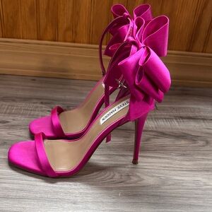 Steve Madden Fuchsia Satin Bow Ankle-Strap Stiletto Sandals